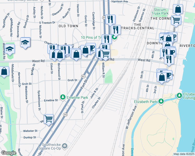 map of restaurants, bars, coffee shops, grocery stores, and more near 2971 Stanley Street in Trenton
