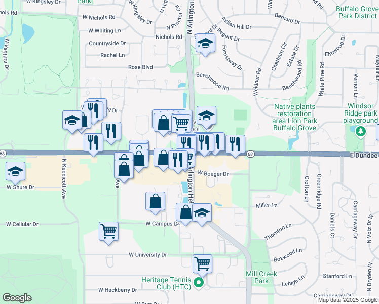 map of restaurants, bars, coffee shops, grocery stores, and more near in Buffalo Grove