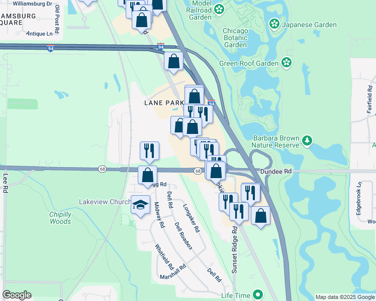 map of restaurants, bars, coffee shops, grocery stores, and more near 610 Skokie Blvd in Glencoe