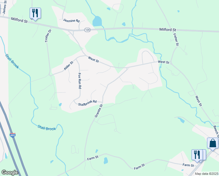 map of restaurants, bars, coffee shops, grocery stores, and more near 13 Granite Street in Medway