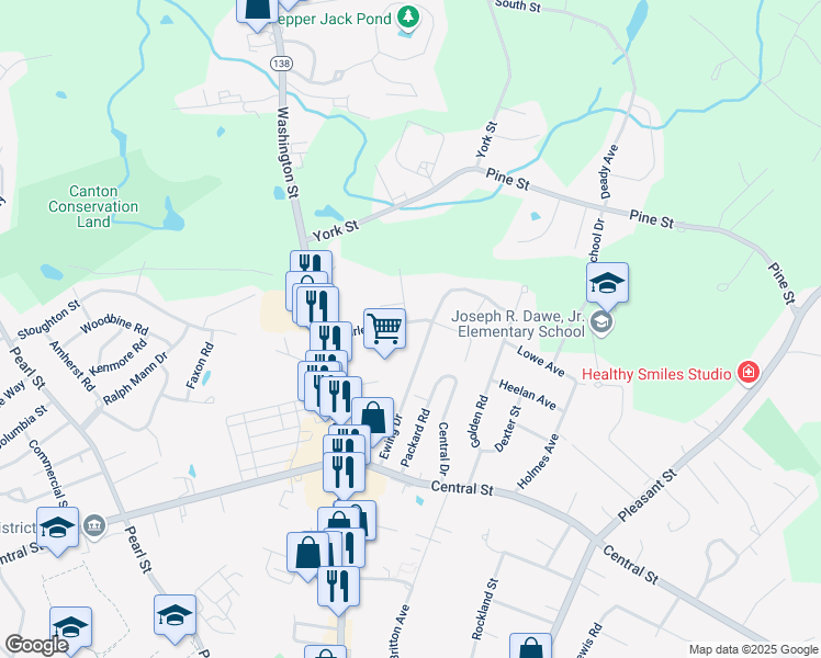 map of restaurants, bars, coffee shops, grocery stores, and more near 103 Charles Avenue in Stoughton