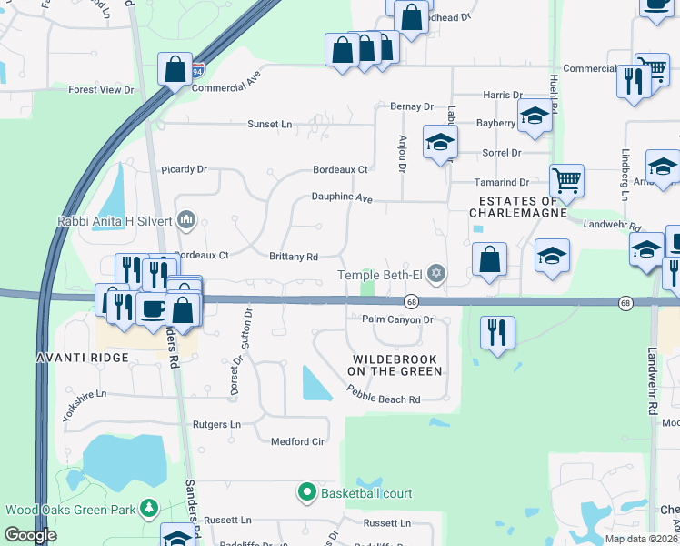 map of restaurants, bars, coffee shops, grocery stores, and more near 724 Charlemagne Drive in Northbrook