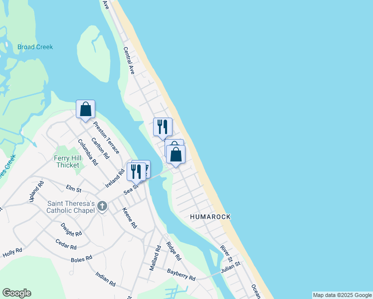 map of restaurants, bars, coffee shops, grocery stores, and more near 112 Humarock Beach Front in Scituate