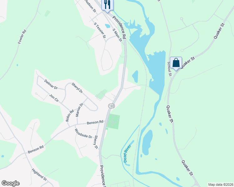 map of restaurants, bars, coffee shops, grocery stores, and more near 1711 Providence Road in Northbridge