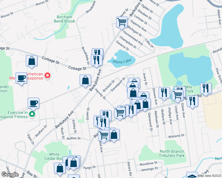 map of restaurants, bars, coffee shops, grocery stores, and more near 176 Davenport Street in Springfield