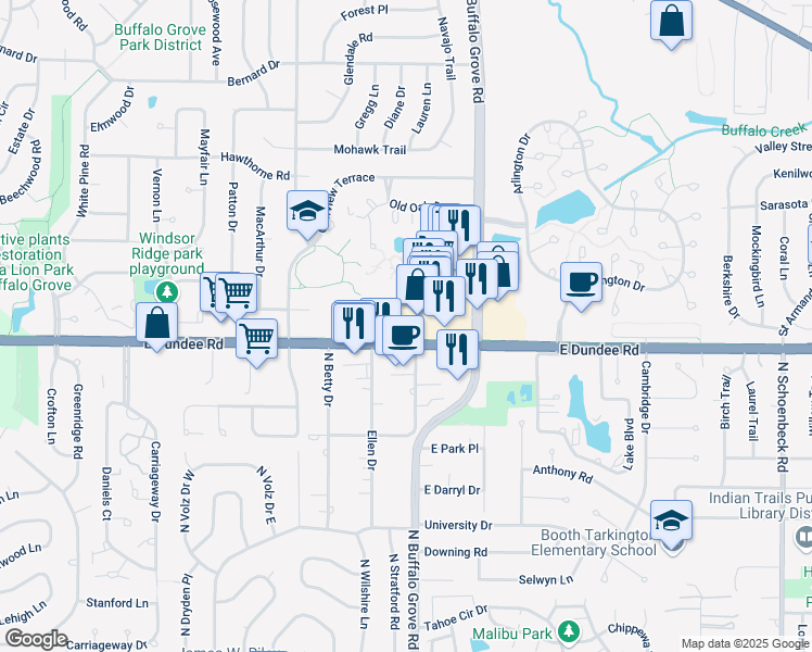map of restaurants, bars, coffee shops, grocery stores, and more near 76 Illinois 68 in Arlington Heights