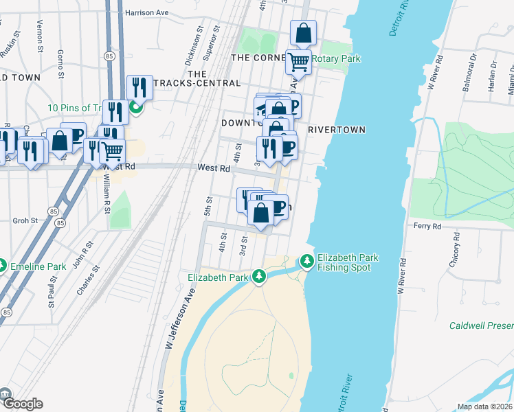 map of restaurants, bars, coffee shops, grocery stores, and more near 2905 3rd St in Trenton