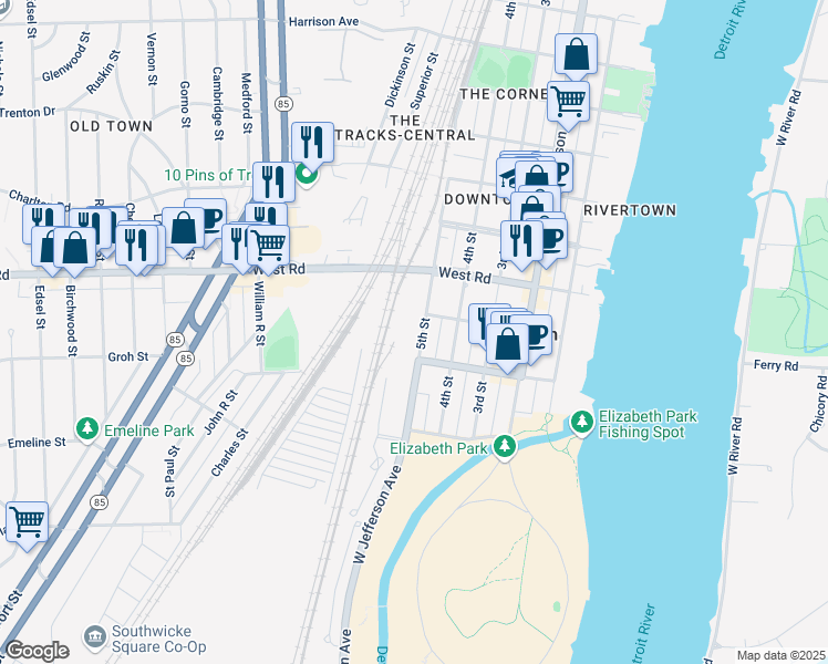 map of restaurants, bars, coffee shops, grocery stores, and more near 2938 5th St in Trenton