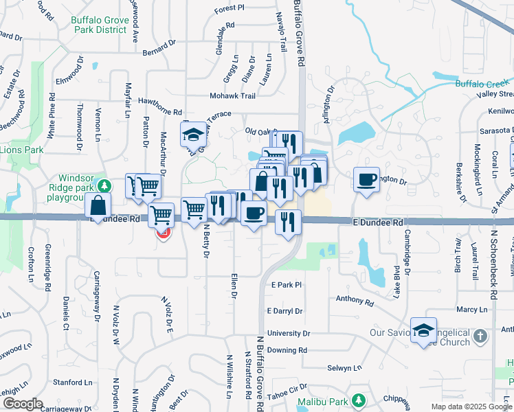 map of restaurants, bars, coffee shops, grocery stores, and more near 76 Illinois 68 in Arlington Heights