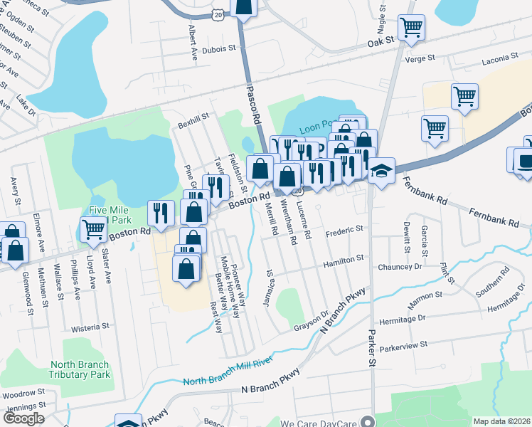 map of restaurants, bars, coffee shops, grocery stores, and more near 24 Merrill Road in Springfield