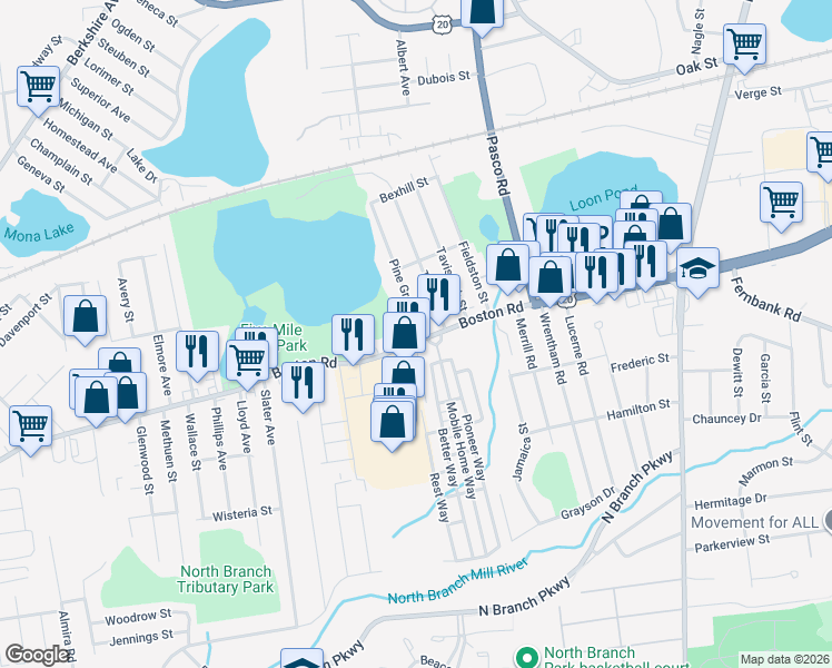 map of restaurants, bars, coffee shops, grocery stores, and more near 12 Pine Grove Street in Springfield