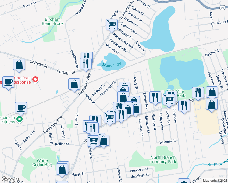 map of restaurants, bars, coffee shops, grocery stores, and more near 18 Curtis St in Springfield
