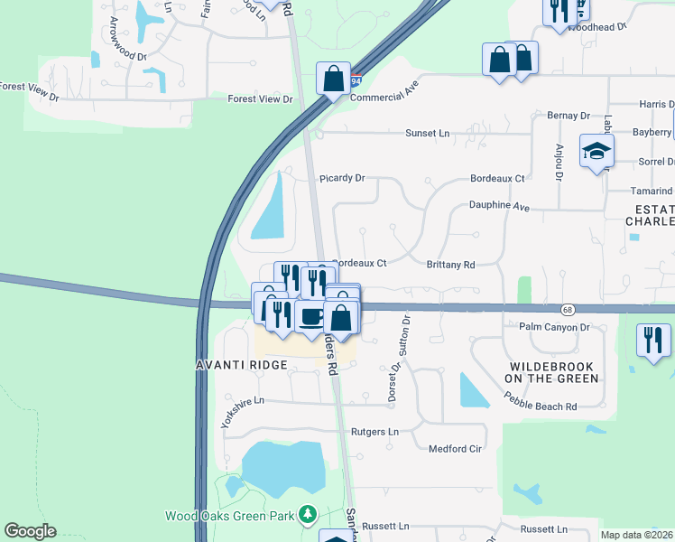 map of restaurants, bars, coffee shops, grocery stores, and more near 4061 Bordeaux Dr in Northbrook