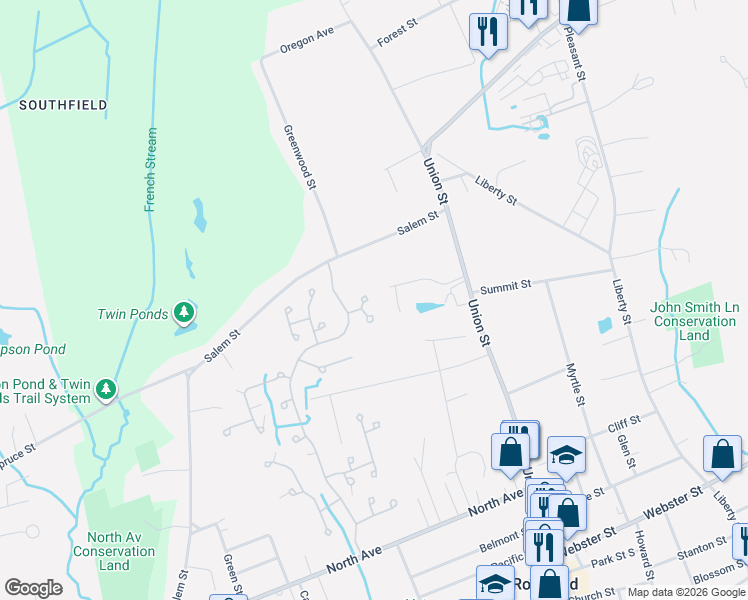 map of restaurants, bars, coffee shops, grocery stores, and more near 680 Union Street in Rockland