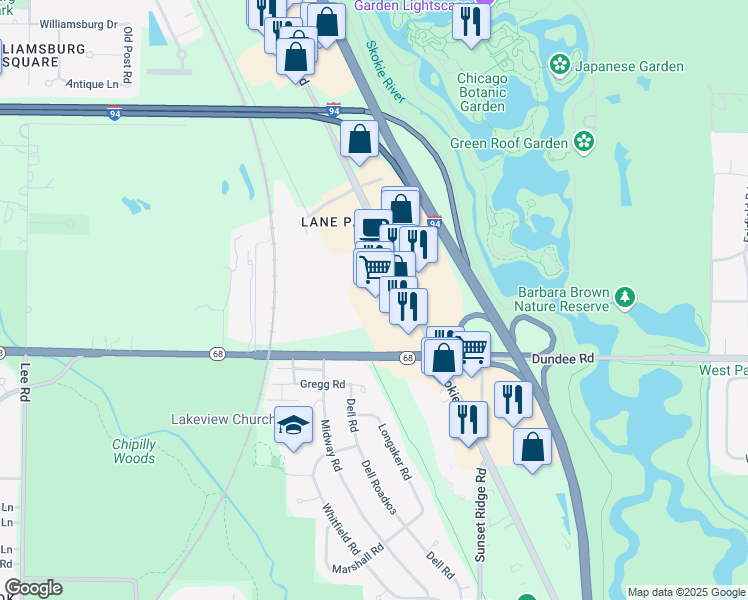 map of restaurants, bars, coffee shops, grocery stores, and more near 780 Skokie Boulevard in Northbrook
