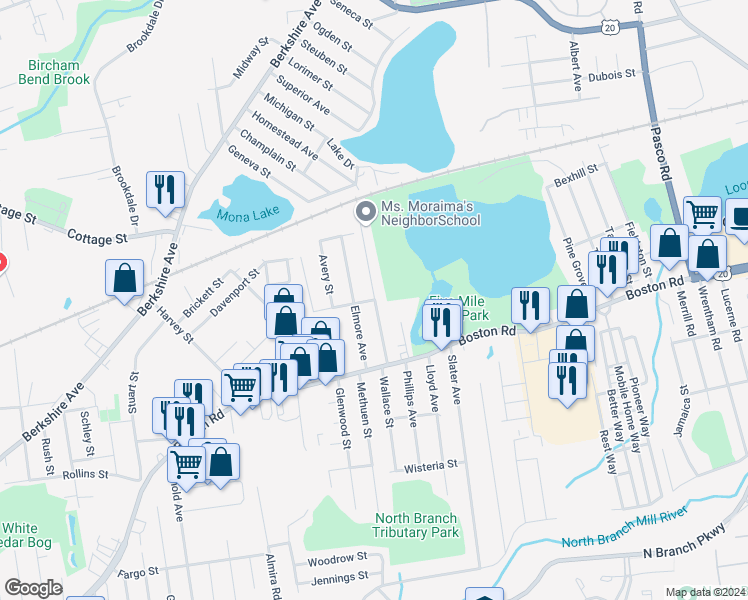 map of restaurants, bars, coffee shops, grocery stores, and more near 1 Newport Street in Springfield