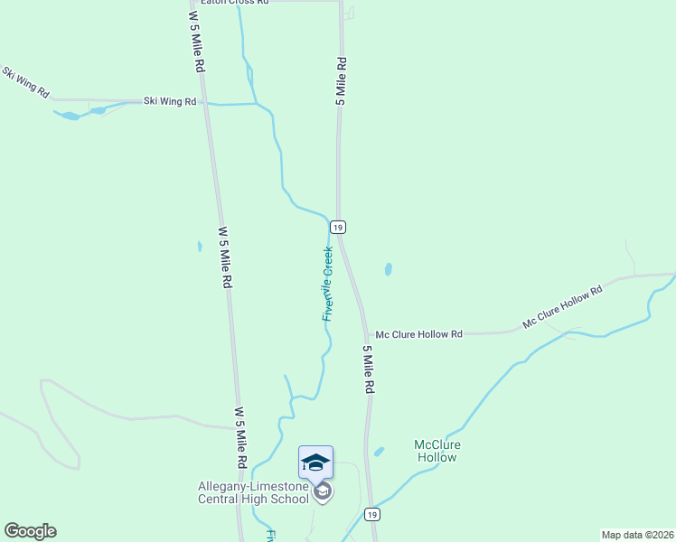 map of restaurants, bars, coffee shops, grocery stores, and more near 3301 5 Mile Rd in Allegany