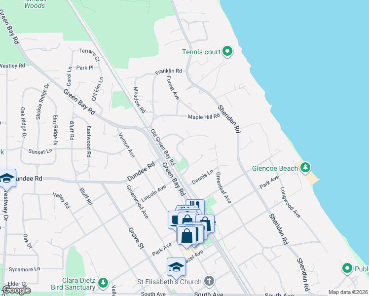 map of restaurants, bars, coffee shops, grocery stores, and more near 235 Lincoln Drive in Glencoe