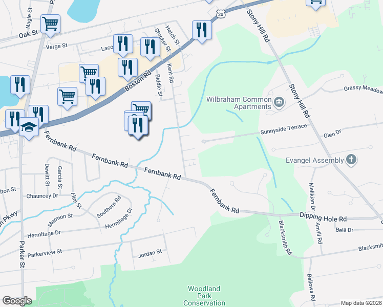 map of restaurants, bars, coffee shops, grocery stores, and more near 233-235 Kent Road in Springfield