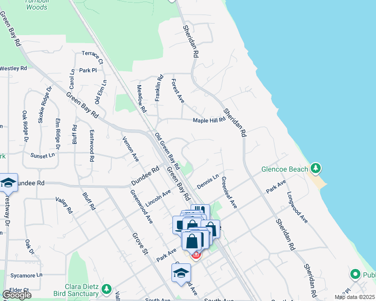 map of restaurants, bars, coffee shops, grocery stores, and more near 64 Crescent Drive in Glencoe