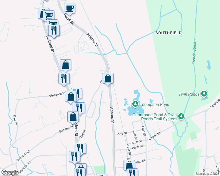 map of restaurants, bars, coffee shops, grocery stores, and more near 681 Adams Street in Abington