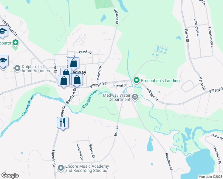 map of restaurants, bars, coffee shops, grocery stores, and more near 4 Canal Street in Medway