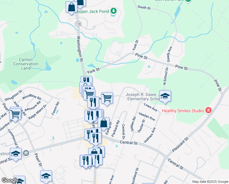 map of restaurants, bars, coffee shops, grocery stores, and more near 103 Charles Avenue in Stoughton