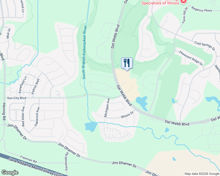 map of restaurants, bars, coffee shops, grocery stores, and more near 13060 Drendel Road in Huntley