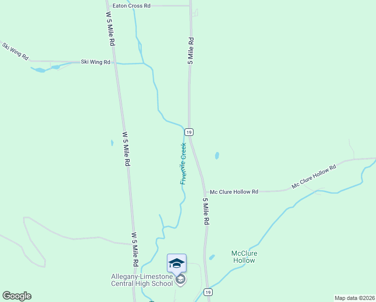 map of restaurants, bars, coffee shops, grocery stores, and more near 3301 5 Mile Road in Allegany