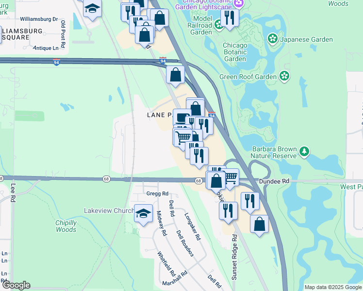 map of restaurants, bars, coffee shops, grocery stores, and more near 780 Skokie Boulevard in Northbrook