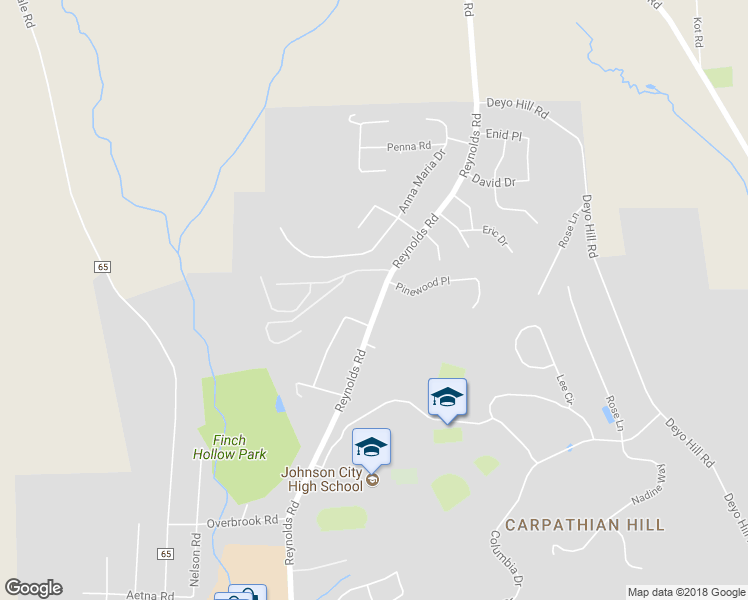 map of restaurants, bars, coffee shops, grocery stores, and more near 1017 Reynolds Road in Johnson City