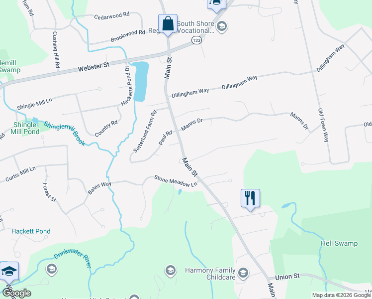 map of restaurants, bars, coffee shops, grocery stores, and more near 865 Main Street in Hanover
