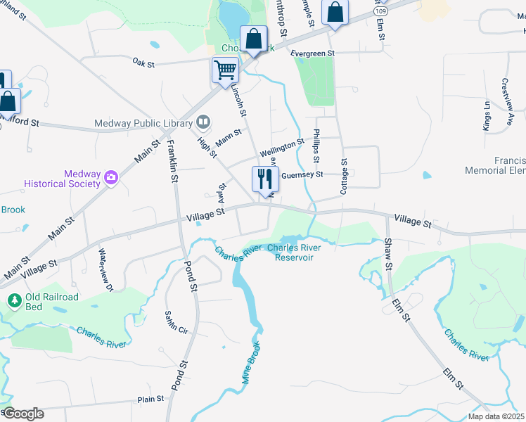 map of restaurants, bars, coffee shops, grocery stores, and more near 2 High Street in Medway