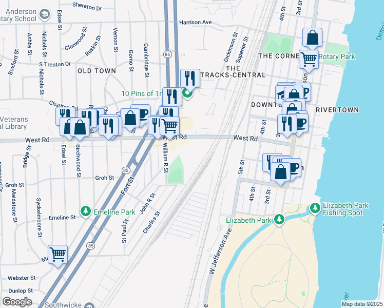map of restaurants, bars, coffee shops, grocery stores, and more near 1431 West Road in Trenton