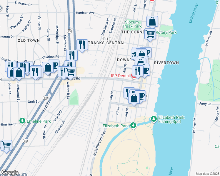map of restaurants, bars, coffee shops, grocery stores, and more near 2814 5th Street in Trenton