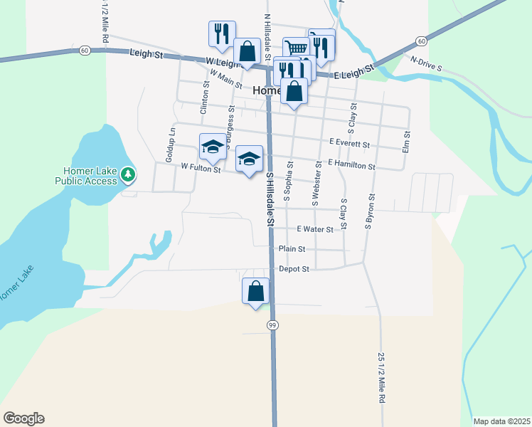 map of restaurants, bars, coffee shops, grocery stores, and more near 514 South Hillsdale Street in Homer