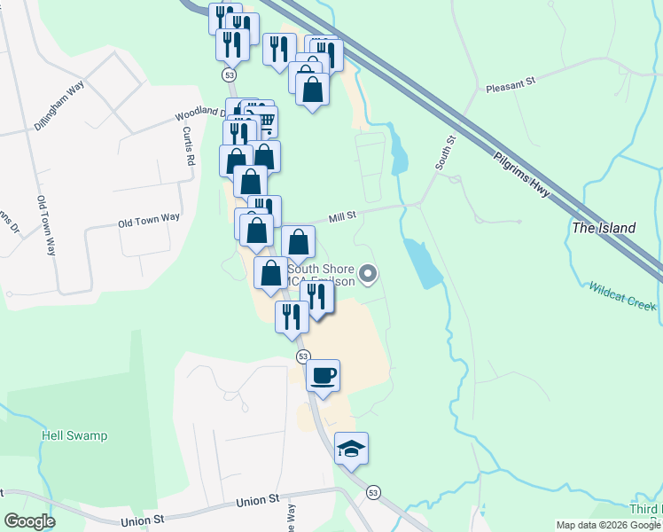 map of restaurants, bars, coffee shops, grocery stores, and more near 51 Mill Street in Hanover
