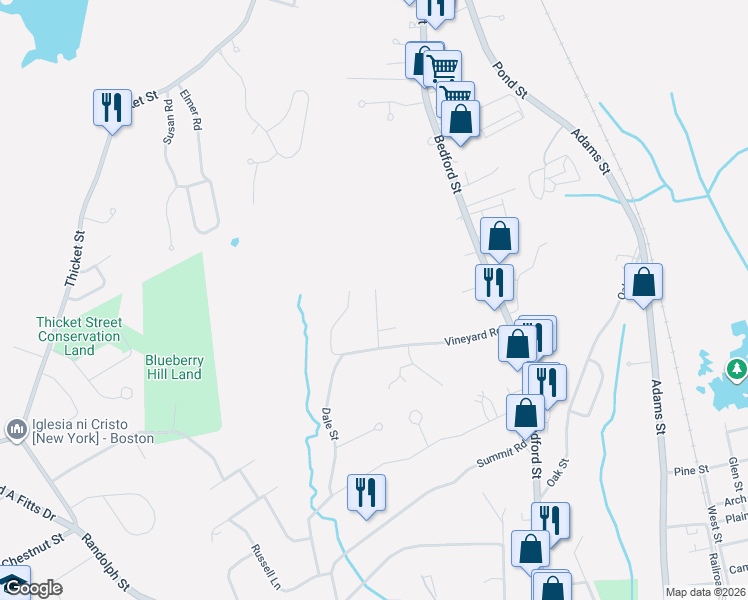 map of restaurants, bars, coffee shops, grocery stores, and more near 56 Harriss Court in Abington