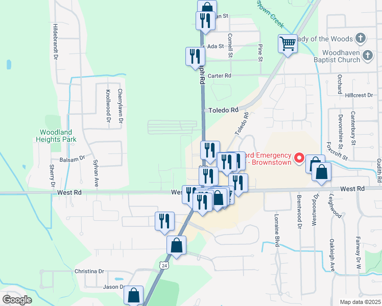map of restaurants, bars, coffee shops, grocery stores, and more near 22634 Oriole Drive in Wayne County