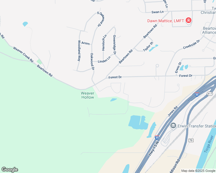 map of restaurants, bars, coffee shops, grocery stores, and more near Woods Edge Drive in Painted Post