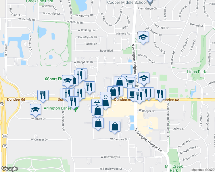 map of restaurants, bars, coffee shops, grocery stores, and more near 840 Trace Drive in Buffalo Grove