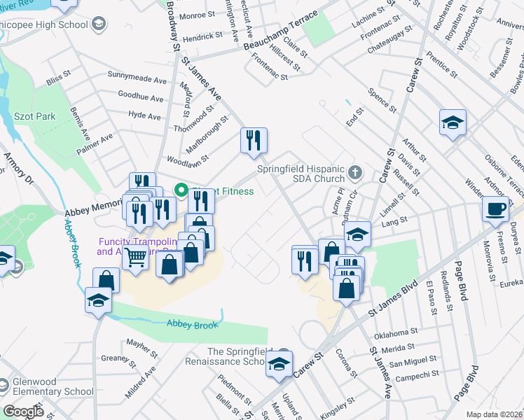 map of restaurants, bars, coffee shops, grocery stores, and more near in Springfield