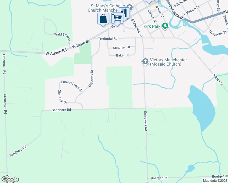 map of restaurants, bars, coffee shops, grocery stores, and more near 19272 Sandborn Road in Manchester