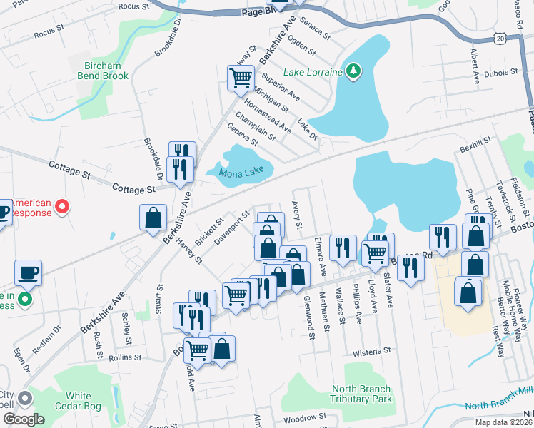 map of restaurants, bars, coffee shops, grocery stores, and more near 3 Angelo Street in Springfield