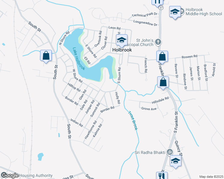 map of restaurants, bars, coffee shops, grocery stores, and more near 2 Summit Road in Holbrook