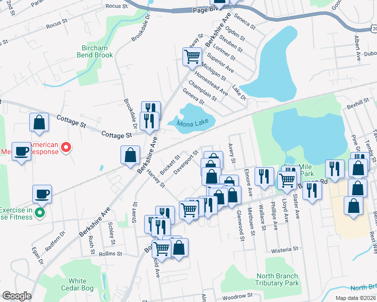 map of restaurants, bars, coffee shops, grocery stores, and more near 112 Davenport Street in Springfield