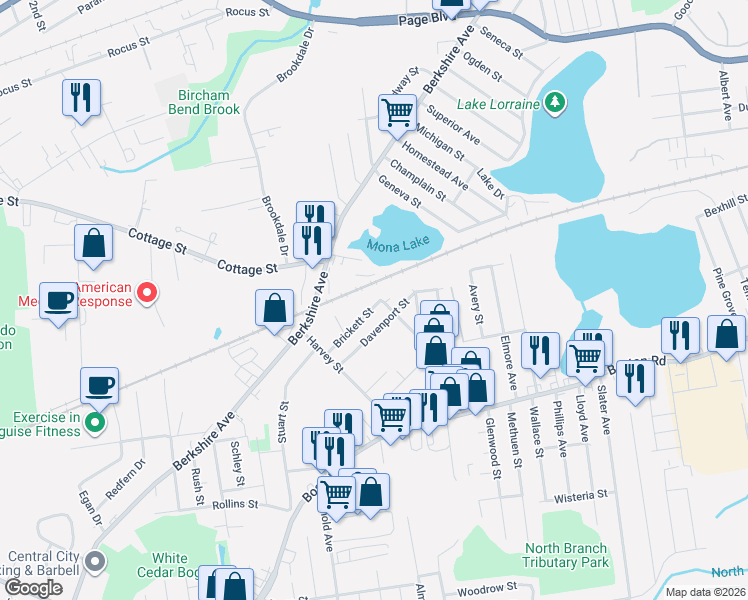 map of restaurants, bars, coffee shops, grocery stores, and more near 80 Brickett Street in Springfield