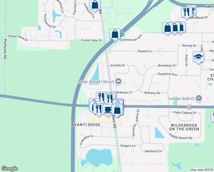 map of restaurants, bars, coffee shops, grocery stores, and more near 650 Sanders Road in Northbrook