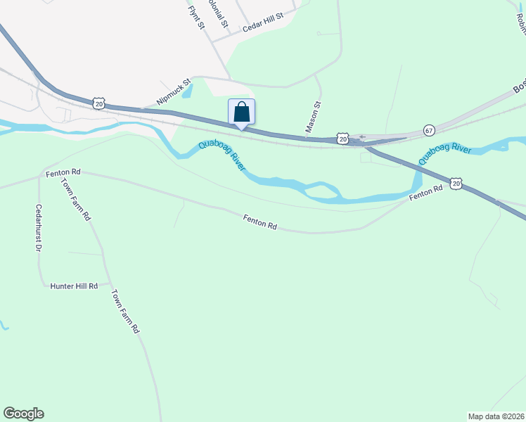 map of restaurants, bars, coffee shops, grocery stores, and more near 112 Fenton Road in Monson