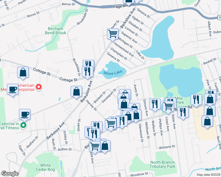 map of restaurants, bars, coffee shops, grocery stores, and more near 112 Davenport Street in Springfield